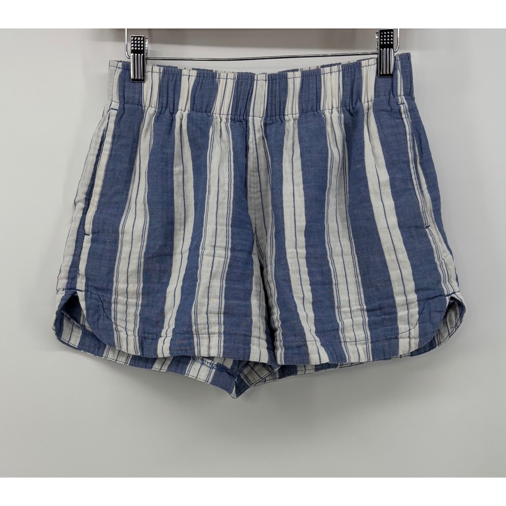 Old Navy Pull On Shorts Women XS Blue Striped Cotton Comfort Waistband 4" Inseam